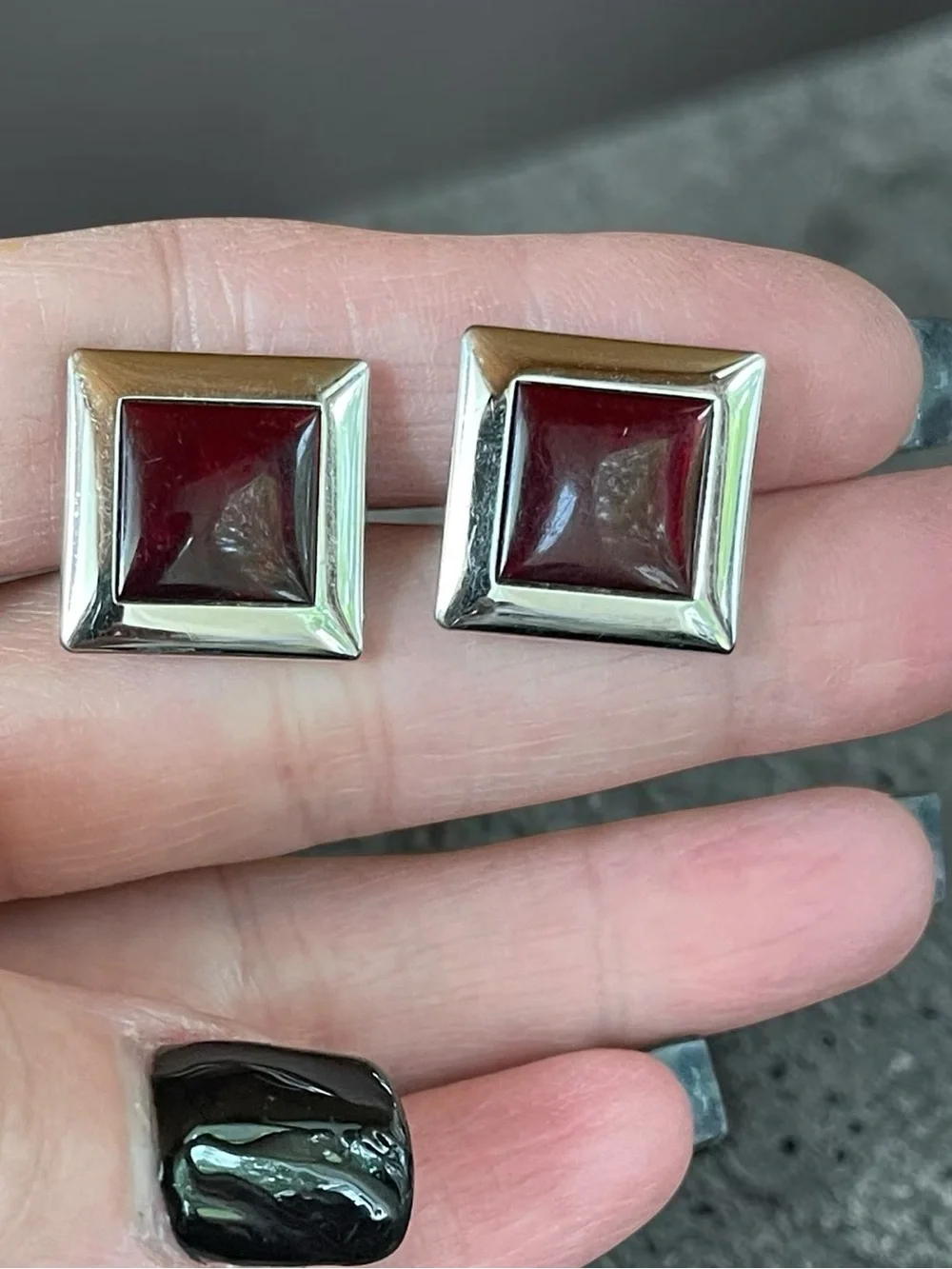 Swank Ruby Red Glass Silver Tone Square Cufflinks
